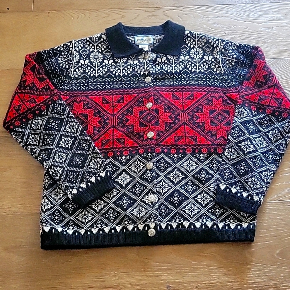 Pendleton wool sweater cardigan medium holiday Nordic Fair Isle